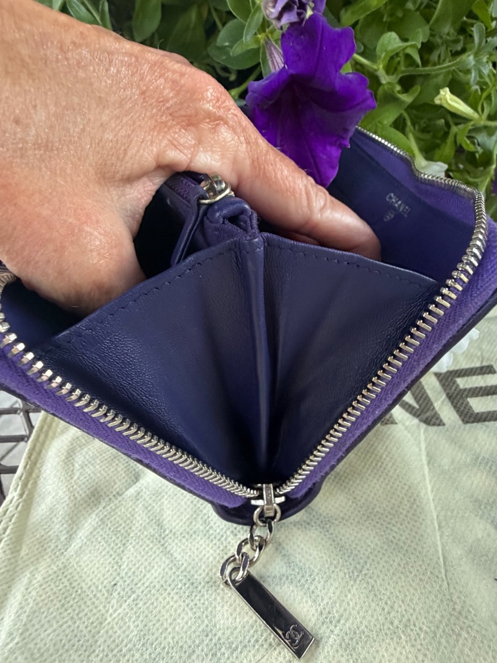 CHANEL PURPLE/PLUM LAMBSKIN QUILTED WALLET WITH COA - Picture 12 of 16